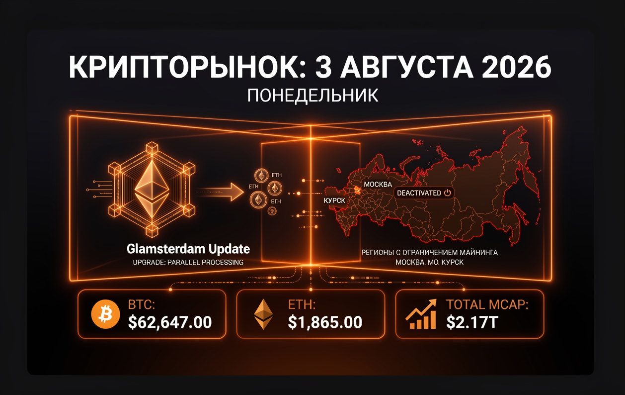 Обзор крипторынка на 3 августа 2026 года: курсы активов, майнинг и парадокс токеномики